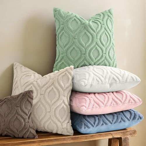 Image of decorUhome Fall Throw Pillow Covers 12x12 Inch Set of 2, Soft Plush Decorative Faux Fur Beige Solid Couch Pillow Covers, Accent Farmhouse Neutral Square Pillow Cases for Sofa Bed Living Room