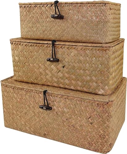 Aufbewahrungskorb Geflochten, Rattankorb Aufbewahrungskorb mit Deckel,...