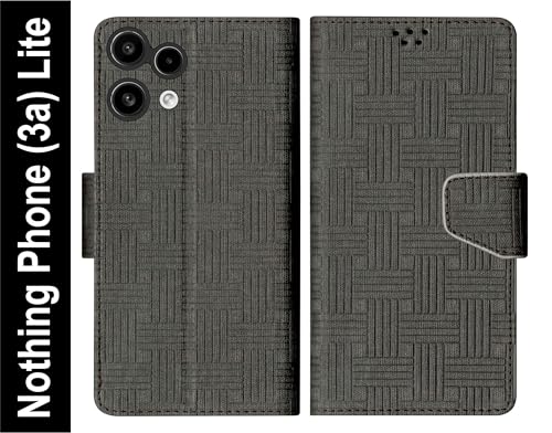 Image of SBMS Flip Cover for Nothing Phone (3a) Lite Back Cover Case with Magnatic Closure | Genuine Leather Finish | Inbuilt Stand | Card & Money Pocket | Wallet Style Flip Back Case Cover (Mat Black)