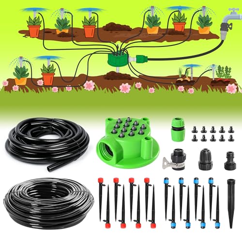 Bonviee-1065FT-Drip-Irrigation-Kit-Garden-Watering-System-with-12-Port-Irrigation-Manifold-12-inch-Irrigation-Tube-and-14-inch-Blank-Distribution-Tubing-Bed-Patio-Lawn