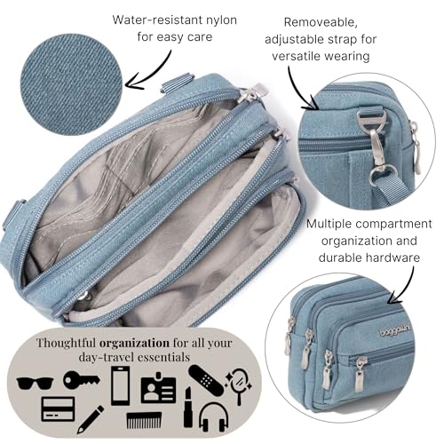 Image of Baggallini Triple Zip Small Crossbody Bag for Women - Lightweight Convertible Fanny Pack Belt Bag