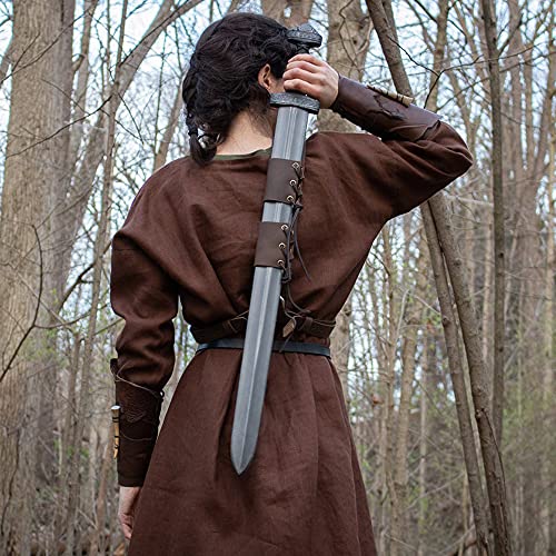TZH Médiéval en Cuir Épée Porte-Grenouille Renaissance Rétro Guerrier Long Épée Sangle Réglable Cosplay en Plein Air Épée Holster pour Hommes Femmes,Marron Cover