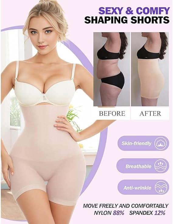 Image of KROYWEN Women's Tummy Tucker High Waist Shapewear with Anti-Rolling Strip Panties Comfortable Body Contouring Underwear Skin