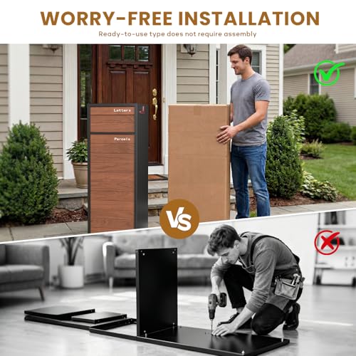 Image of Merapi Large Parcel Drop Box for Outside - Fully Assembled Package Delivery Box with Rear Access - Weather-Resistant Galvanized Steel Locking Mailbox for Porch & Curbside (Oak-Grain Steel)