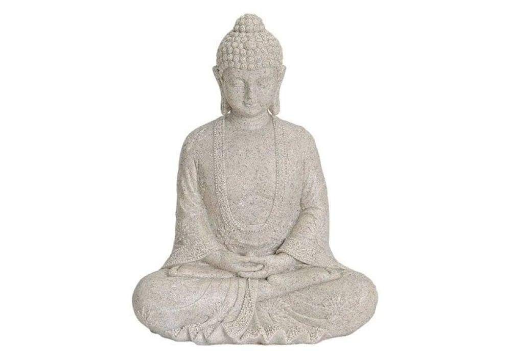 Figura de Buda sentado, 23 cm en color beige, artículo de decoración para casa o jardín, escultura ideal para salón o como regalo, resistente a la intemperie, Feng Shui