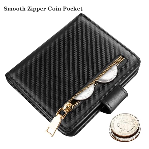 Minimalist Bifold Wallet RFID Credit Card Wallet Card Holder for Women or Men, Black Carbon Fiber2
