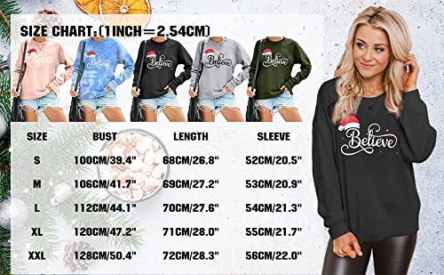 Kimsoong KGUS26TS094BLXL Christmas Sweatshirts For Women Believe Sweatshirt Funny Christmas Sweaters Lightweight Blouse Xmas Hat Holiday Tops Black thumb #4