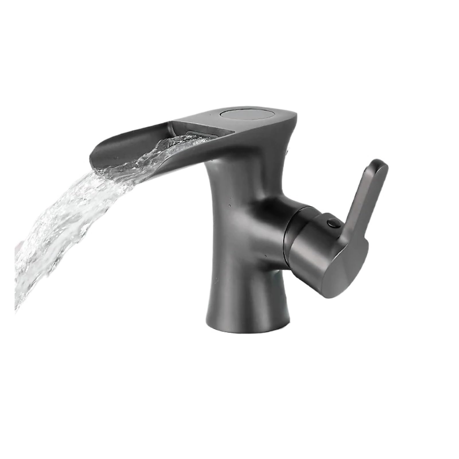 Black Brass LED Waterfall Basin Faucet, Single Handle Hot Cold Bathroom Tap,Safe and Reliable(Gris)