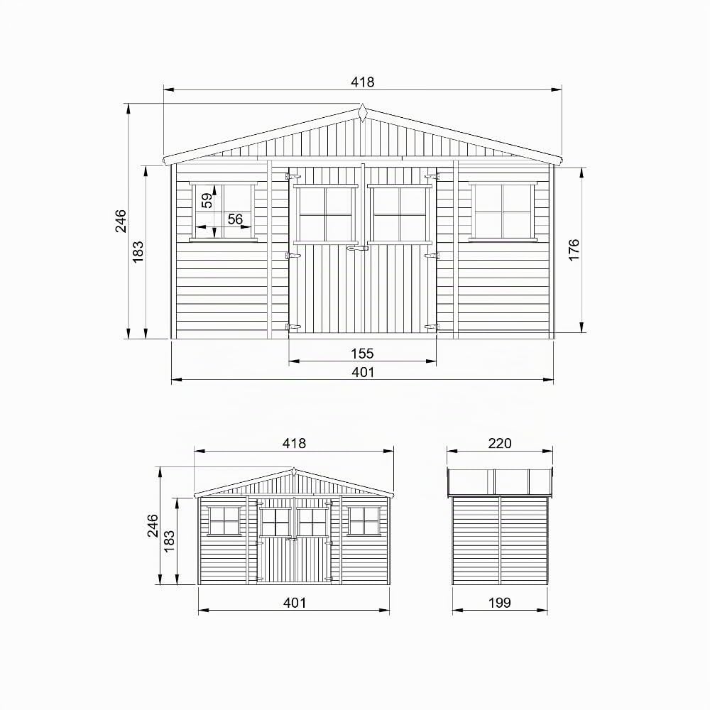Casa da giardino in legno naturale A246x418x220 cm/8 m²- Magazzino esterno con finestre - Capanno da giardino - Bici, Deposito attrezzi e rimessa TIMBELA M332