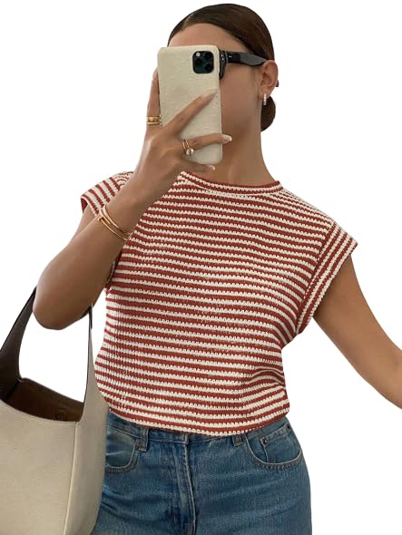 Image of Jawdrobe Women's Striped Western Top Round Neck Cap Sleeve T-Shirt for Women