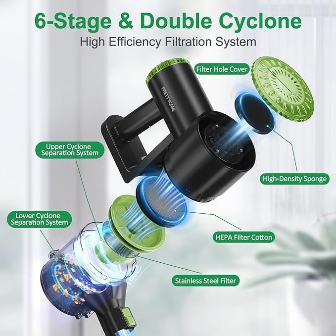 Miniatura 2 de PRETTYCARE Cordless Vacuum Cleaner, 6 in 1 Lightweight Stick Vacuum Self-Standing with Powerful Suction, 180 Bendable Wand Rechargeable Cordless