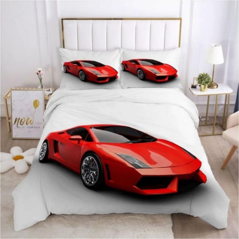 Housse de couette 240 x 260 voiture de sport blanche pour idée cadeau homme
