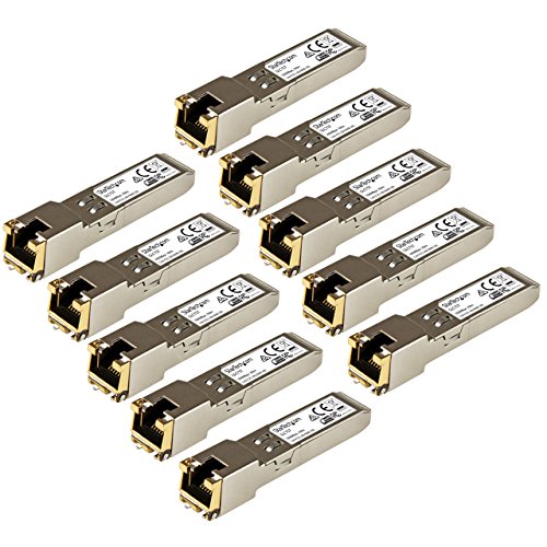 Image of StarTech.com Cisco GLC-T Compatible SFP Module (10 Pack) - 1000BASE-T - SFP to RJ45 Cat6 /Cat5e - 1GE Gigabit Ethernet SFP - RJ-45 100m - Cisco Firepower, ASR920, IE2000 (GLCT10PKST),Silver | 1GE Gigabit Ethernet SFP, SFP to RJ45 Cat6 /Cat5e, RJ-45 100m, (10 Pack), Cisco Firepower, IE2000