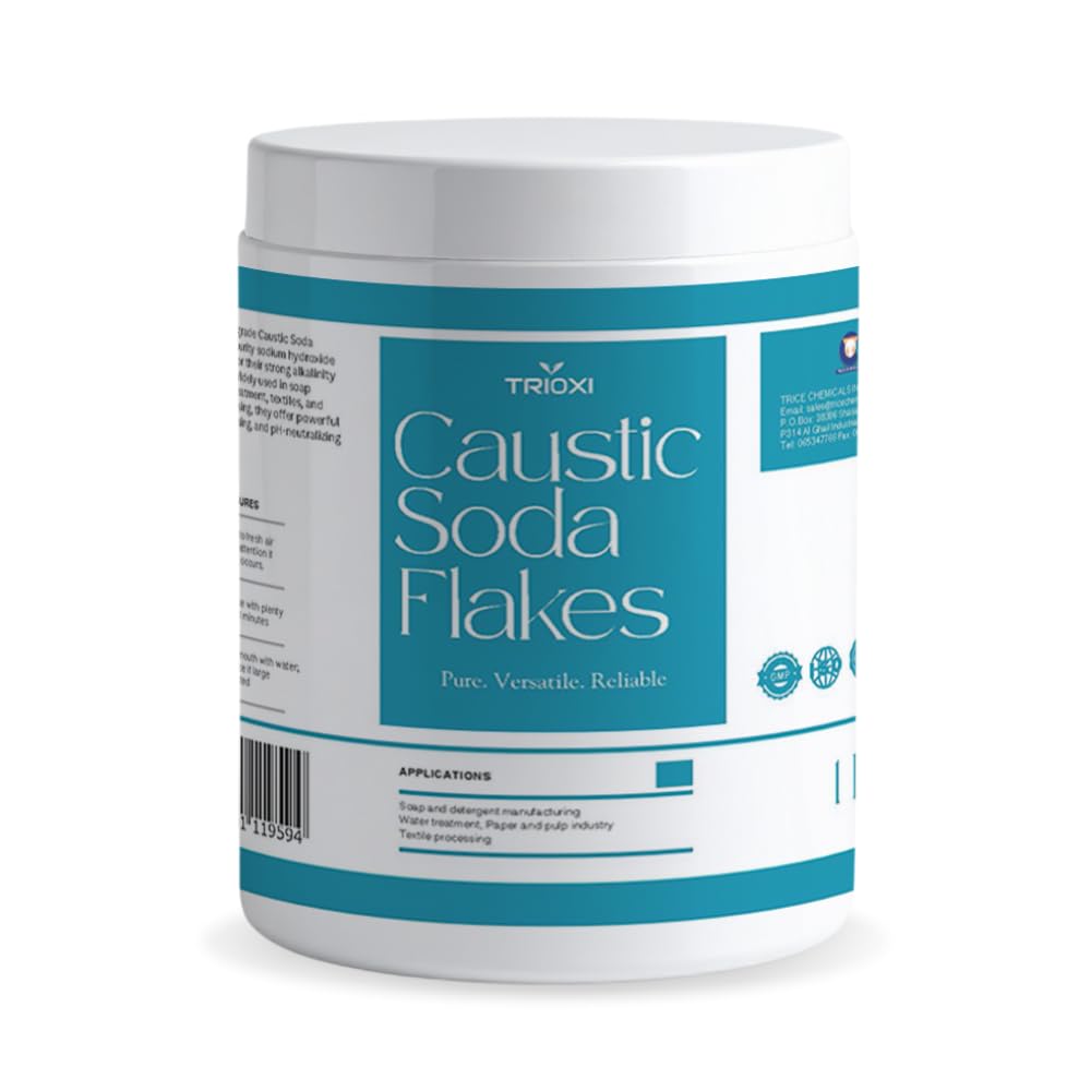 Trioxi Pure Caustic Soda Flakes/Sodium Hydroxide (NaOH) Multipurpose Cleaning Agent | Soap Makeup Products Home Made Detergent Making Agent 1KG