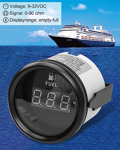 Image of 0-90 ohm Marine Fuel Gauge, Waterproof Boat Fuel Level Gauge, Gas Fuel Tank Meter Gauge for Car Boat RV Truck Vehicle, with 52mm Dial & LED Backlight & Digital Display
