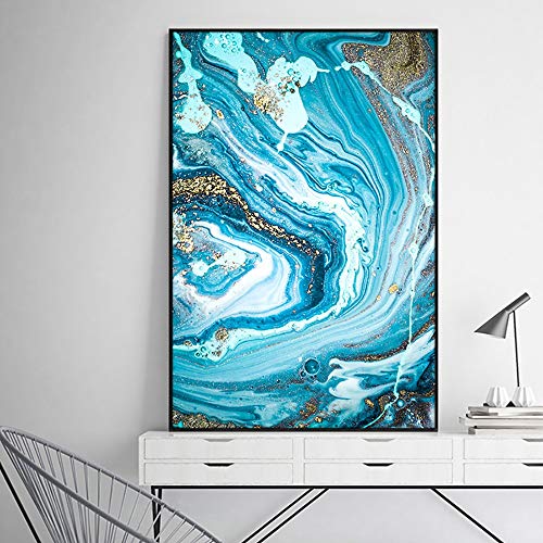 N / A Impresión de Lienzo Paisaje Marino Azul Abstracto con lámina...