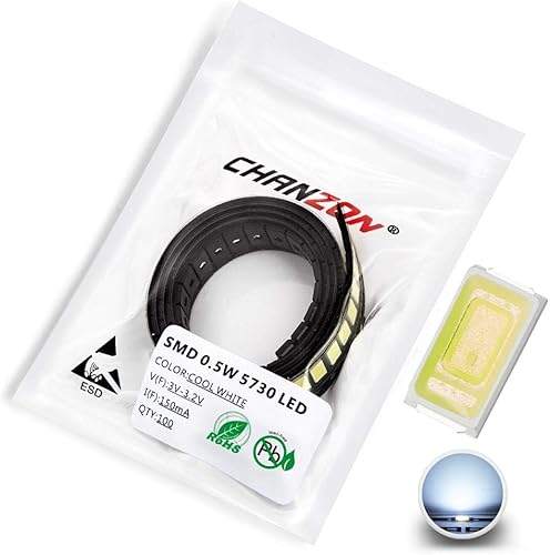 Miniatura 1 de Chanzon 100 piezas 5730 (5630) blanco frío 10000K SMD LED diodo luces chip (0.224x0.118 in DC 3V 150mA 0.5W 50-55LM) alta intensidad Super brillante