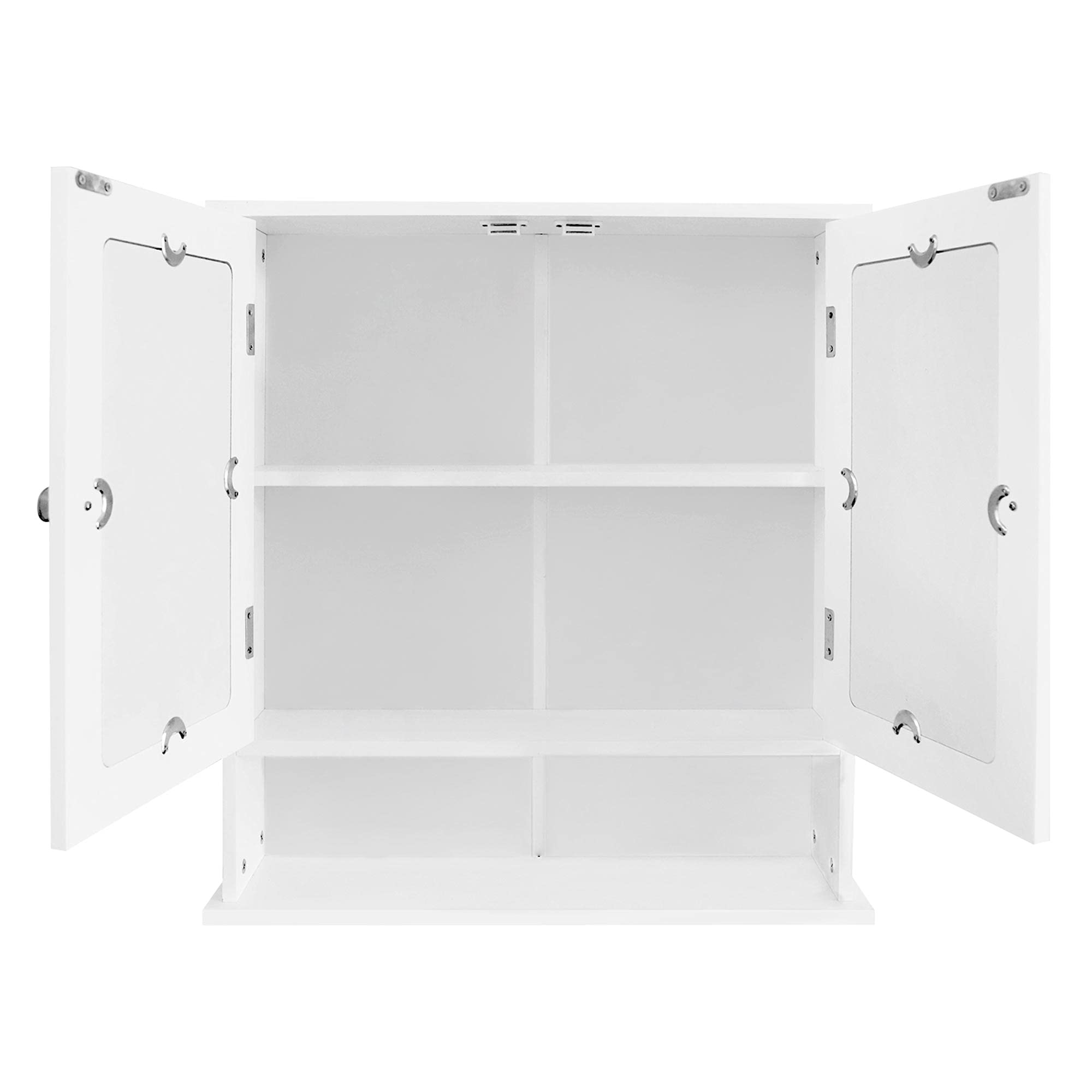 ML-Design Mobiletto Pensile da Bagno Armadietto a Specchio Contenitore con 2 Ante 56x58x13 cm Armadio da Parete Stile Country Shabby Mobile Portaoggetti Multiuso Salvaspazio Arredo in Legno MDF Bianco