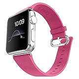 J&D Tech Modern Series Leather Strap Replacement Wrist Band with Metal Clasp Adapter for Apple Watch Series 1 and Series 2 - 38mm, Pink Rose