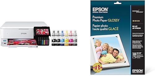 Epson EcoTank Photo ET-8500 Impresora inalámbrica a color todo en uno Supertank, blanco, papel fotográfico grande y de alta calidad brillante (8 x