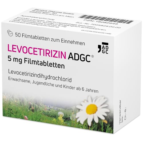 LEVOCETIRIZIN-ADGC 5mg - 50 Stück - Allergie-Tablette mit vergleichbaren Ergebnissen wie Cetirizin bei halber Dosierung - zur Therapie von Allergiebeschwerden wie Heuschnupfen und Nesselsucht