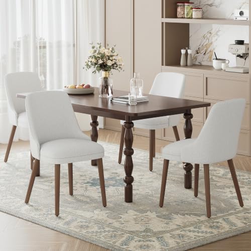 Image of MALOL Upholstered Dining Chairs Set of 4 with High-Back, Light Grey | Dining Room Chair with Wood Legs, Padded Kitchen Chairs for Dining Room /Restaurant /Cafe