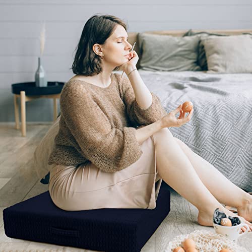 Idee-Home Floor Pillows Seating For Adults, Square Large Floor Cushions For Sitting Yoga Meditation, Floor Pillows For Kids 5" Ultra Thick Soft Memory Foam With Removable Cover, (Navy, Square 22") #TOP5