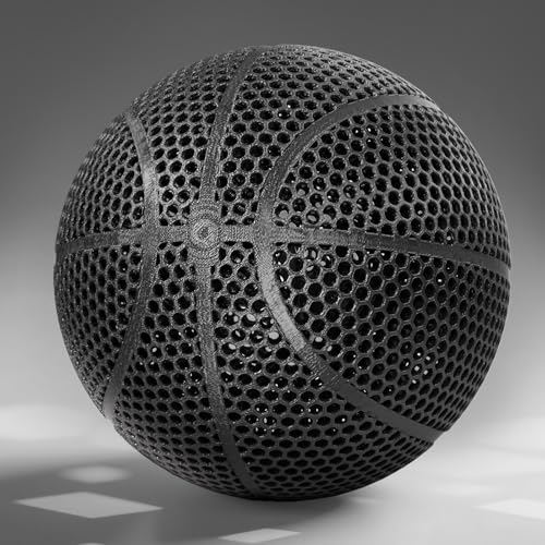 Lucong 3D Printed Basketball - Airless Basketball Ultra - Quiet & No Pump Needed High Bounce Official Size7 Indoor Gym & Outdoor Use Black
