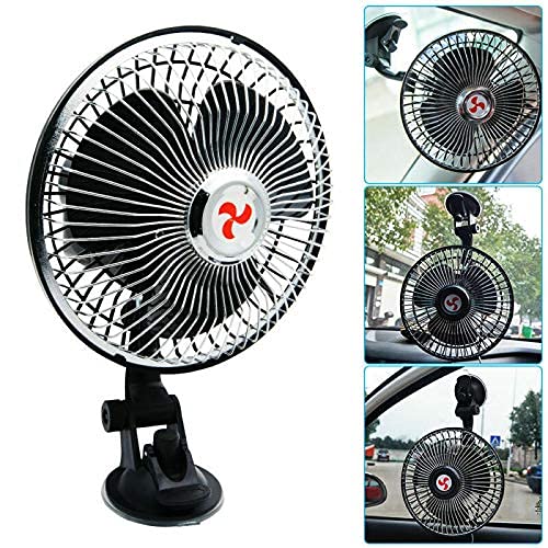 Baceyong Oscylacyjny wentylator chłodzący do samochodu ciężarowego, 12 V/24 V, 6", do użytku na zewnątrz, na kemping, do samochodu, uchwyt na deskę rozdzielczą, chłodzenie obrót o 360 stopni