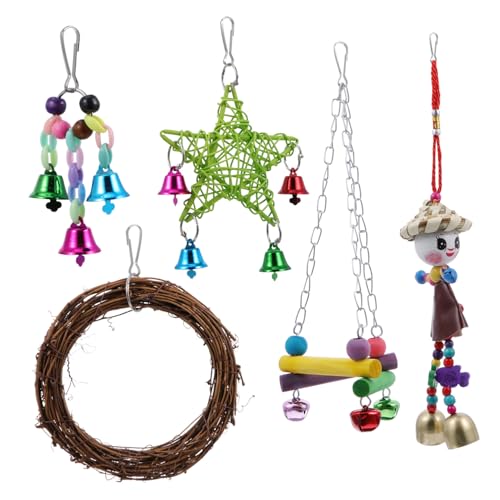 PENIKOKO 5個 点 鳥用スイングおもちゃ 鳥かご用吊り橋 かじり木付き オウム インコ用遊具 鳥の噛むおもちゃ