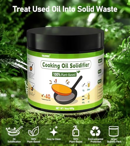 Image of Cooking Oil Solidifier Powder, 14 oz Solidifies Up to 40 Cups from Mess, 100% Plant-Based Grease Hardener for Easy Disposal, No Clogged Drains, for Frying Oil and Bacon Grease