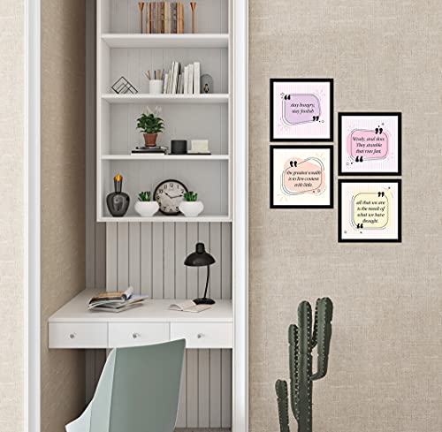 Image of ArtX Paper Motivational Quotes Stay Hungry Stay Foolish Wall Art Painting, For Home Office Decor 20 X 20 inches (Combined), 10.0 X 10.0 each, Multicolor Posters With Frame, Set of 4