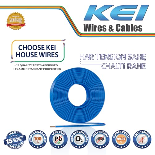Image of KEI WIRES & CABLES Homecab 16 sqmm 1 Core Copper Flame Retardant House Wire PVC Insulated Cable for Domestic & Industrial Electrical Wiring (Blue, 90 Meters)