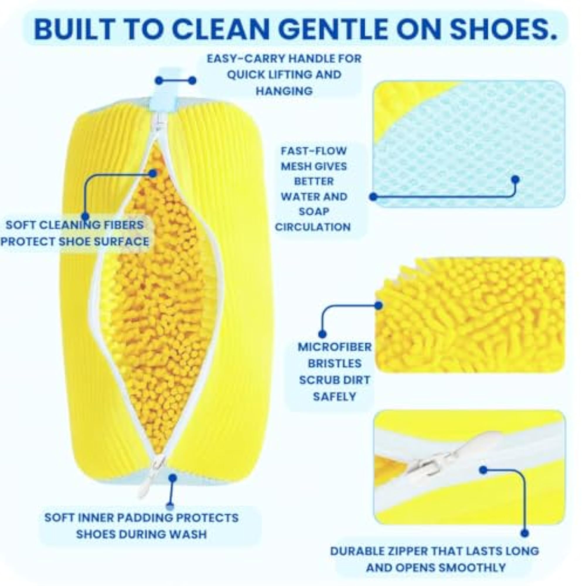 Reusable Shoe Washing Bag with Zipper, Protective Cleaning Bag