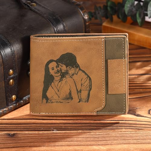 Custom Wallets for Men Personalized Engraved Photo Name Leather Wallets for Dad Boyfriend Husband Son Birthday Anniversary Father's Day Christmas Gifts (Style 2)2