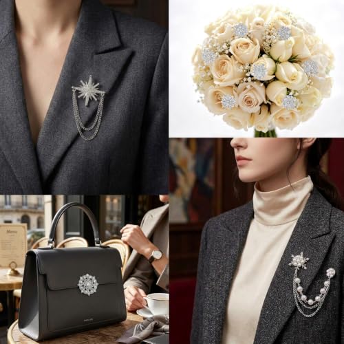 Image of 26 Pieces Wedding Bouquet Bulk Brooches for Women Fashion, Large Rhinestone Flower Brooch Pins for Crafts