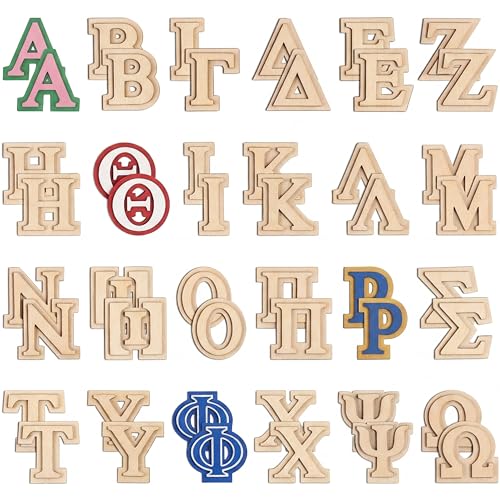 DoubleFill 48 Pcs Double Layer Wooden Greek Letters 2 Inch Unfinished Wood Greek Alphabets Letters Small Wooden Alphabet Pieces for Crafts Paddle DIY Painting Arts Project Home Wall Decor