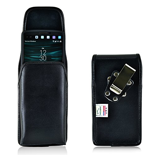 Turtleback Belt Case Made for LG V10 Black Vertical Holster Leather Pouch with Heavy Duty Rotating Ratcheting Belt Clip