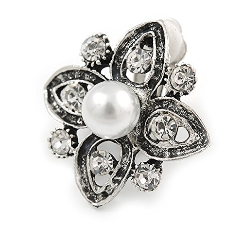 Boucles d'oreilles clip fleur anti-douleur avec cristaux et perles