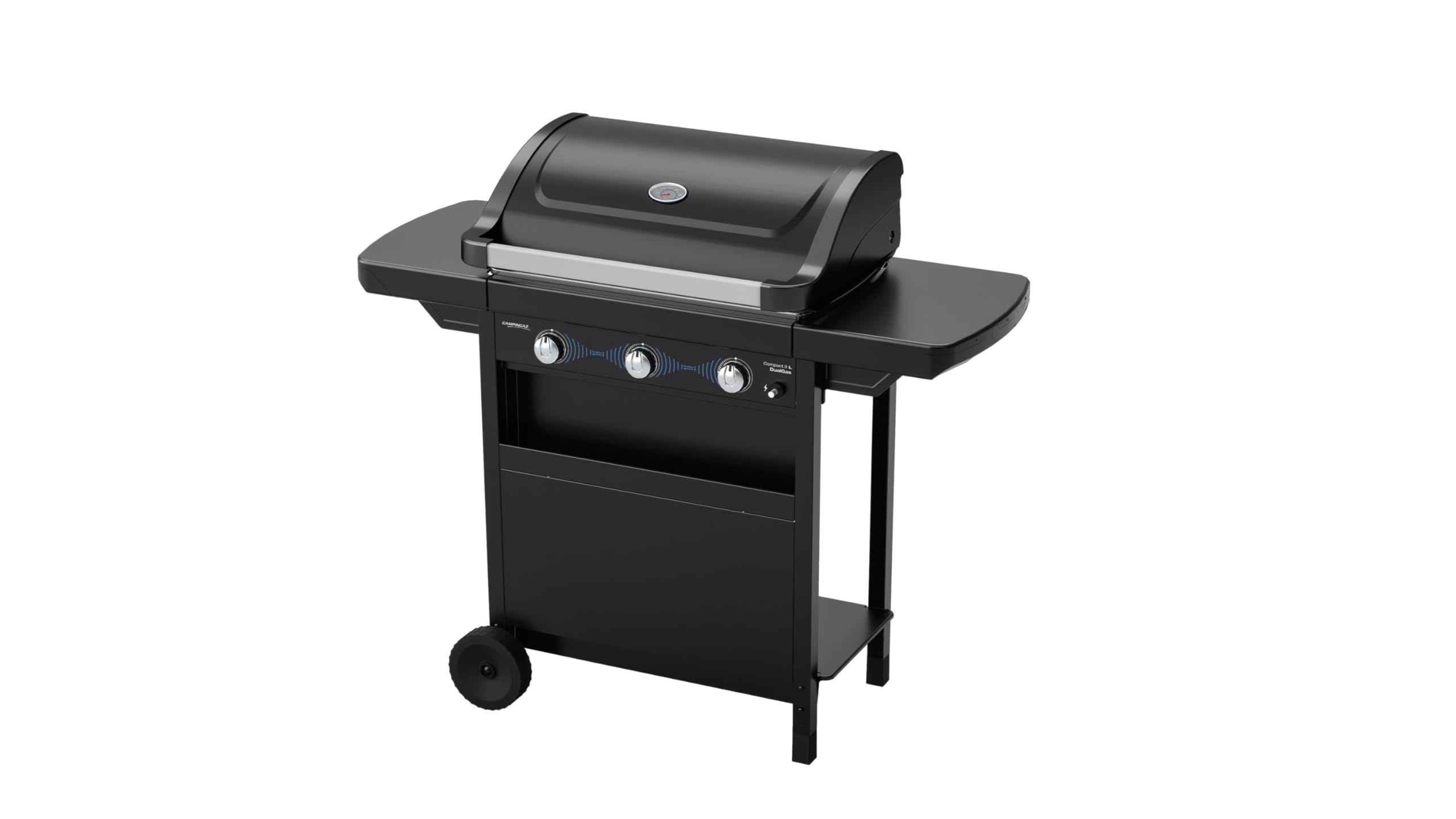 Campingaz Barbecue à gaz Compact 3L Dualgas | 7,5 kW | Chariot gril à gaz avec 3 brûleurs | Système double alimentation : gaz naturel et GPL | Couvercle avec thermomètre | Plateau de collecte de