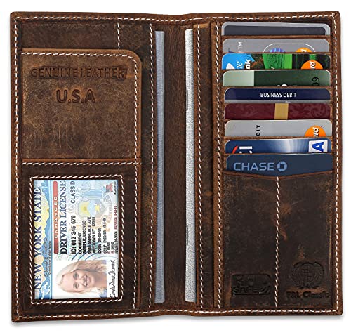 F&L CLASSIC Men's RFID Vintage Look premium Genuine Leather Long Bifold Wallet Checkbook Wallets,buffalo vintage leather4