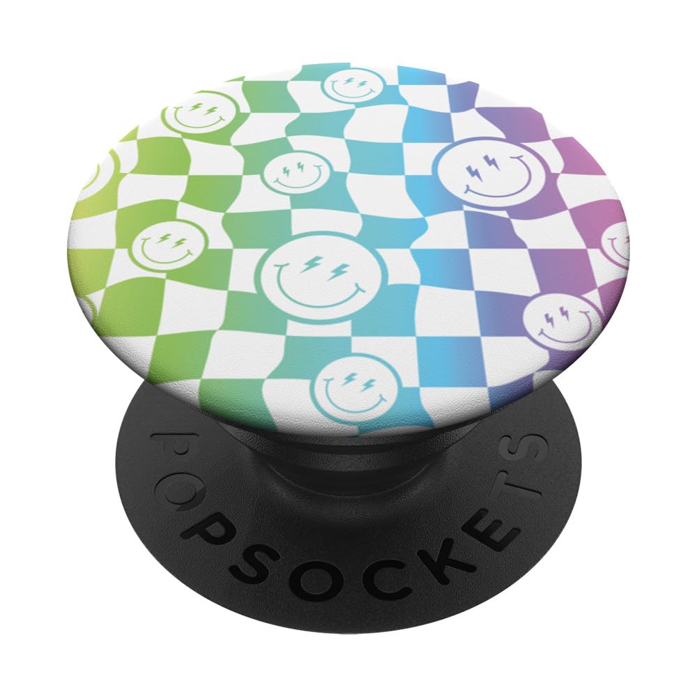 Cute Retro Twisted Swirl Black Happy Smiling Face Checkered PopSockets Standard PopGrip