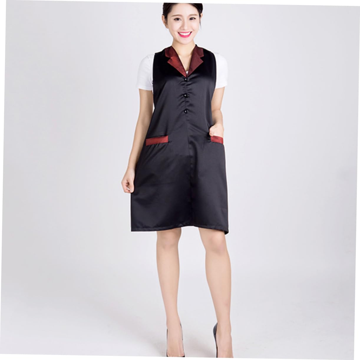 2 Piezas delantal protector bata de aseo bata de peluquería chaqueta de delantal de peluquero profesional accesorios para cortar el cabello uniforme de rojo