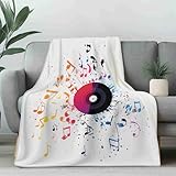 3D Kuscheldecke für Erwachsene Musik Vinyl Schallplatten Wohndecke Flauschig als Sofa Deko Graffiti Musiknote Tagesdecke Malerei Farbspritzer Fleecedecke Warm für Couch und Sessel, 130x150 cm