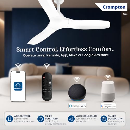 Image of Crompton Silent Pro Fluido Wave 1200mm iOT BLDC Ceiling Fan | Luxury Design | Wi-Fi, Bluetooth & Remote | Alexa & Ok Google | Fine Speed Tuning | Low Noise | 4 Year Brand Warranty | Snow White