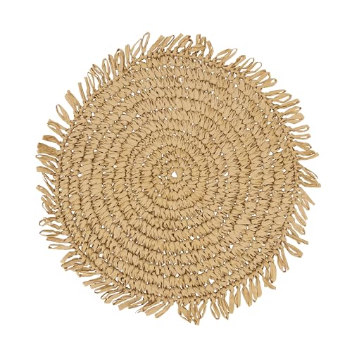 Saro Lifestyle Rustic Raffia Fringe Placemat (Set of 4), Natural, 14"