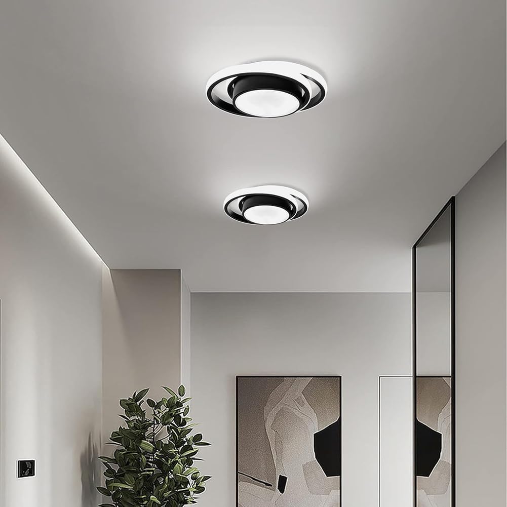 EaEa Plafón LED Techo Pasillo con Sensor de Movimiento,32W Anillos de Diseño Lámpara Sensor Radar Moderna Lámpara de Techo Interior con Detector de Movimiento para Escaleras Salón Cocina,Black 6000k