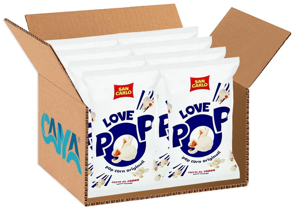 San Carlo Love Pop Popcorn Cotti al Forno Senza Glutine (Gluten Free) 50g [BOX da 8 Confezioni]