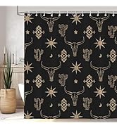 Western Cow Skull Shower Curtain - 72x72 Inch Waterproof Fabric With Southwestern Aztec Pattern