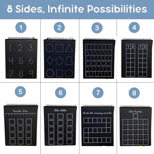 Image of Berrybee 8-in-1 Montessori Maths Pre-Writing Board for Kids | Reusable Number, Shape & Pattern Tracing Board | Fine Motor Skills & Handwriting Practice | Educational Learning Toy for Age 2-6 Years
